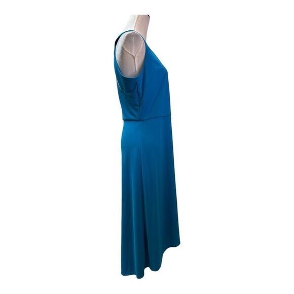 Teal Blue Sleeveless Midi Dress High Low Hem Casual - Picture 3 of 9